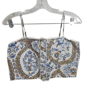 dRA Los Angeles Crop Top Womens Sm Blue Yellow Floral Button Front Straps NWT